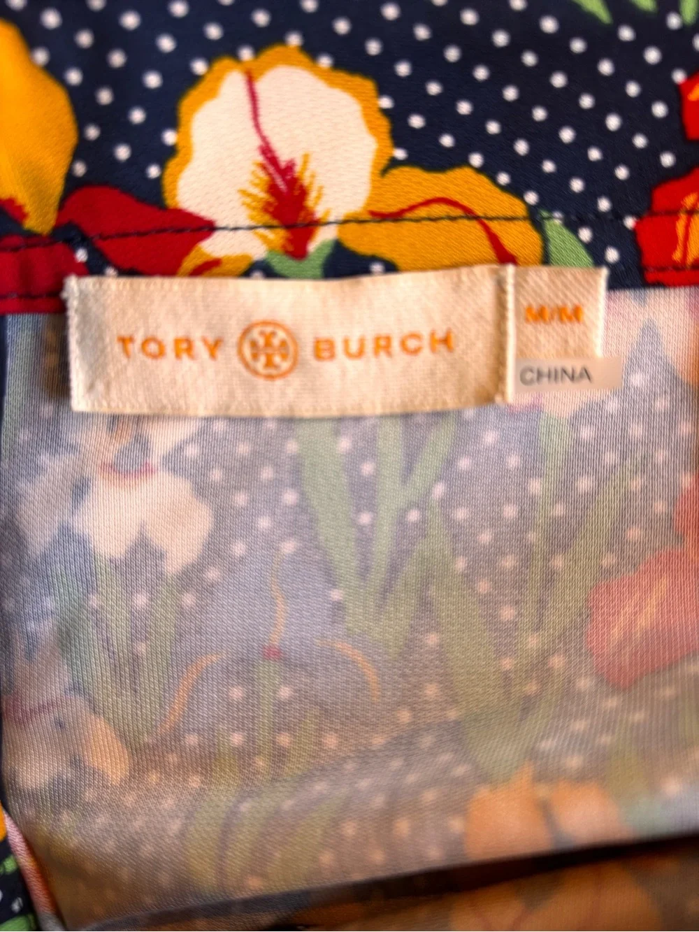 Tory Burch Navy Floral Polka Dot Midi Skirt Medium